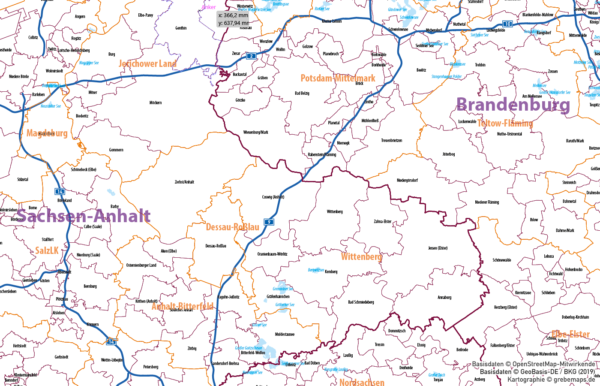 Ostdeutschland Vektorkarte Landkreise Gemeinden Postleitzahlen PLZ-5 Bundesländer, Karte Brandenburg Gemeinden, Karte Thüringen PLZ, Karte Sachsen Gemeinden, Karte Mecklenburg-Vorpommern Postleitzahlen, Karte Sachsen-Anhalt Landkreise, AI, download, editierbar, ebenen-separiert