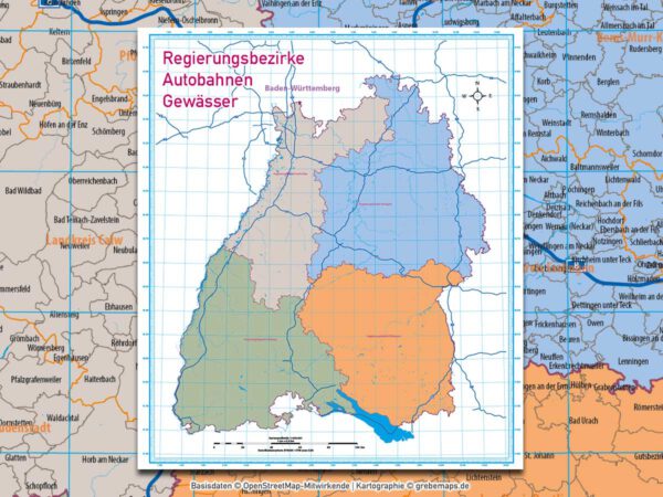 Baden-Württemberg Vektorkarte Regierungsbezirke Landkreise Gemeinden Postleitzahlen PLZ-5, Landkarte Baden-Württemberg, Karte Baden-Württemberg PLZ, Karte Baden-Württemberg Gemeinden, Vektorkarte Baden-Württemberg Postleitzahlen, Karte PLZ 5-stellig Baden-Württemberg, download, AI, editierbar, ebenen-separiert