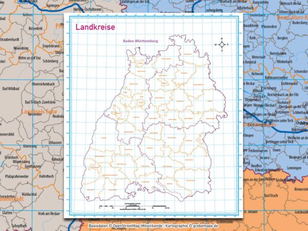 Baden-Württemberg Vektorkarte Regierungsbezirke Landkreise Gemeinden Postleitzahlen PLZ-5, Landkarte Baden-Württemberg, Karte Baden-Württemberg PLZ, Karte Baden-Württemberg Gemeinden, Vektorkarte Baden-Württemberg Postleitzahlen, Karte PLZ 5-stellig Baden-Württemberg, download, AI, editierbar, ebenen-separiert