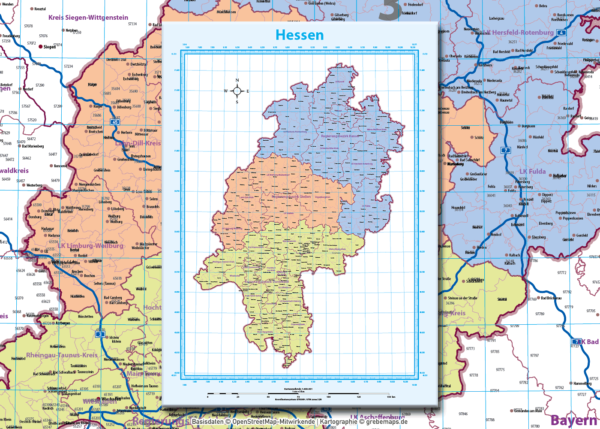 Hessen Vektorkarte Landkreise Gemeinden Postleitzahlen PLZ-5 Autobahnen, Karte Hessen PLZ, PLZ Karte Hessen, Karte Hessen Gemeinden, Karte Hessen Landkreise, Vektorkarte Hessen Postleitzahlen, Karte PLZ 5-stellig Hessen, vector map Hessen, AI, download, editierbar