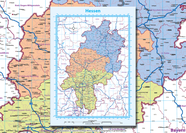 Hessen Vektorkarte Landkreise Gemeinden Postleitzahlen PLZ-5 Autobahnen, Karte Hessen PLZ, PLZ Karte Hessen, Karte Hessen Gemeinden, Karte Hessen Landkreise, Vektorkarte Hessen Postleitzahlen, Karte PLZ 5-stellig Hessen, vector map Hessen, AI, download, editierbar