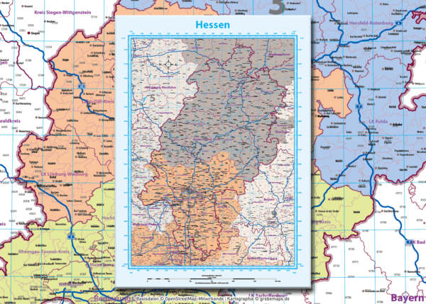 Hessen Vektorkarte Landkreise Gemeinden Postleitzahlen PLZ-5 Autobahnen, Karte Hessen PLZ, PLZ Karte Hessen, Karte Hessen Gemeinden, Karte Hessen Landkreise, Vektorkarte Hessen Postleitzahlen, Karte PLZ 5-stellig Hessen, vector map Hessen, AI, download, editierbar