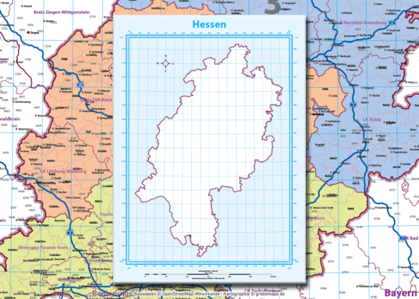 Hessen Vektorkarte Landkreise Gemeinden Postleitzahlen PLZ-5 Autobahnen (2020) [Digital] – Bild 10