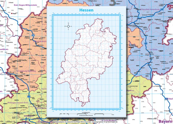 Hessen Vektorkarte Landkreise Gemeinden Postleitzahlen PLZ-5 Autobahnen (2020) [Digital] – Bild 13