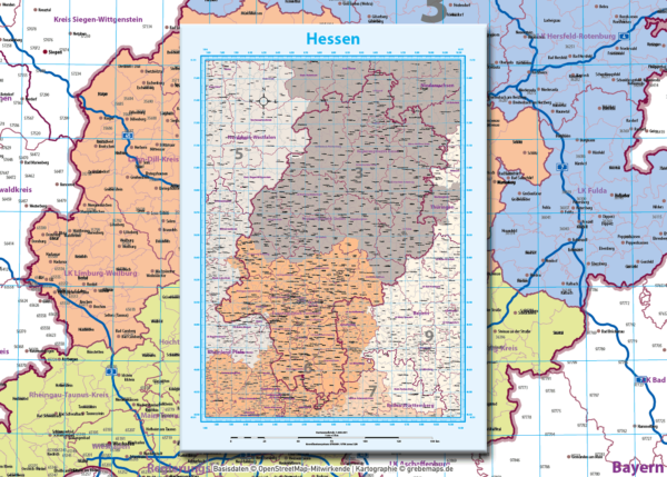 Hessen Vektorkarte Landkreise Gemeinden Postleitzahlen PLZ-5 Autobahnen, Karte Hessen PLZ, PLZ Karte Hessen, Karte Hessen Gemeinden, Karte Hessen Landkreise, Vektorkarte Hessen Postleitzahlen, Karte PLZ 5-stellig Hessen, vector map Hessen, AI, download, editierbar