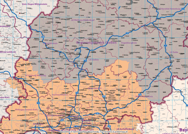 Hessen Vektorkarte Landkreise Gemeinden Postleitzahlen PLZ-5 Autobahnen, Karte Hessen PLZ, PLZ Karte Hessen, Karte Hessen Gemeinden, Karte Hessen Landkreise, Vektorkarte Hessen Postleitzahlen, Karte PLZ 5-stellig Hessen, vector map Hessen, AI, download, editierbar