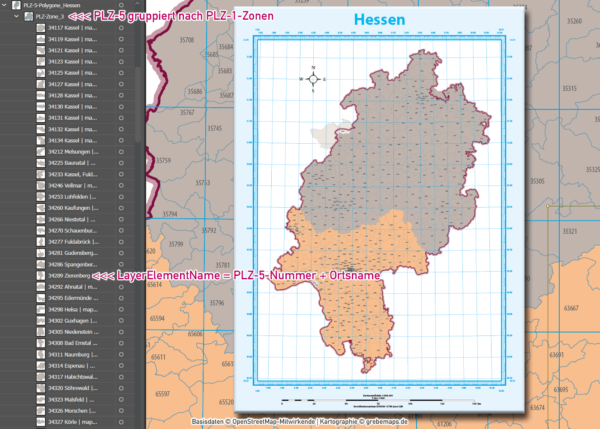 Hessen Vektorkarte Landkreise Gemeinden Postleitzahlen PLZ-5 Autobahnen, Karte Hessen PLZ, PLZ Karte Hessen, Karte Hessen Gemeinden, Karte Hessen Landkreise, Vektorkarte Hessen Postleitzahlen, Karte PLZ 5-stellig Hessen, vector map Hessen, AI, download, editierbar