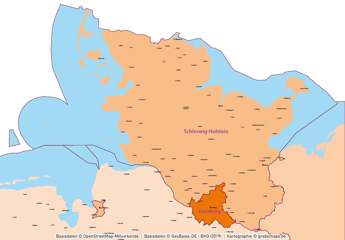 Schleswig-Holstein Hamburg Vektorkarte Gemeinden Landkreise Postleitzahlen PLZ-1-2-5 Autobahnen (2020) [Digital] – Bild 6