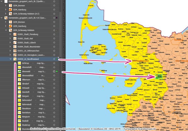 Schleswig-Holstein Hamburg Vektorkarte Gemeinden Landkreise Postleitzahlen PLZ-1-2-5 Autobahnen, Karte Schleswig-Holstein Gemeinden, Karte Schleswig-Holstein PLZ, Karte Schleswig-Holstein Landkreise, PLZ-Karte Schleswig-Holstein, Vektorkarte Schleswig-Holstein, vector map Schleswig-Holstein, AI, editierbar, ebenen-separiert, download