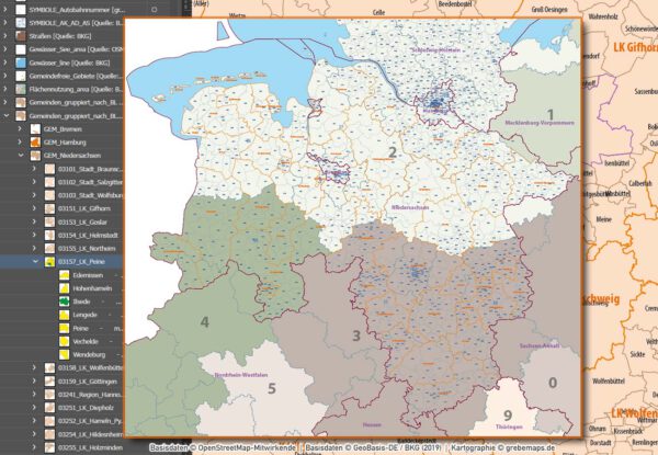 Niedersachsen Hamburg Vektorkarte Gemeinden Landkreise Postleitzahlen PLZ-1-2-5 Autobahnen, Karte Niedersachsen Gemeinden, Karte Niedersachsen PLZ, Karte Niedersachsen Postleitzahlen, Vektorkarte Niedersachsen Landkreise, Karte Vektor Niedersachsen, Landkarte Niedersachsen, AI, editierbar, ebenen-separiert, download