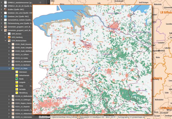 Niedersachsen Hamburg Vektorkarte Gemeinden Landkreise Postleitzahlen PLZ-1-2-5 Autobahnen, Karte Niedersachsen Gemeinden, Karte Niedersachsen PLZ, Karte Niedersachsen Postleitzahlen, Vektorkarte Niedersachsen Landkreise, Karte Vektor Niedersachsen, Landkarte Niedersachsen, AI, editierbar, ebenen-separiert, download