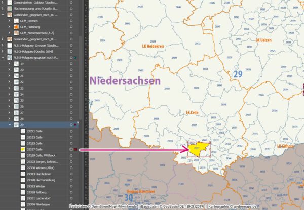 Niedersachsen Hamburg Vektorkarte Gemeinden Landkreise Postleitzahlen PLZ-1-2-5 Autobahnen, Karte Niedersachsen Gemeinden, Karte Niedersachsen PLZ, Karte Niedersachsen Postleitzahlen, Vektorkarte Niedersachsen Landkreise, Karte Vektor Niedersachsen, Landkarte Niedersachsen, AI, editierbar, ebenen-separiert, download