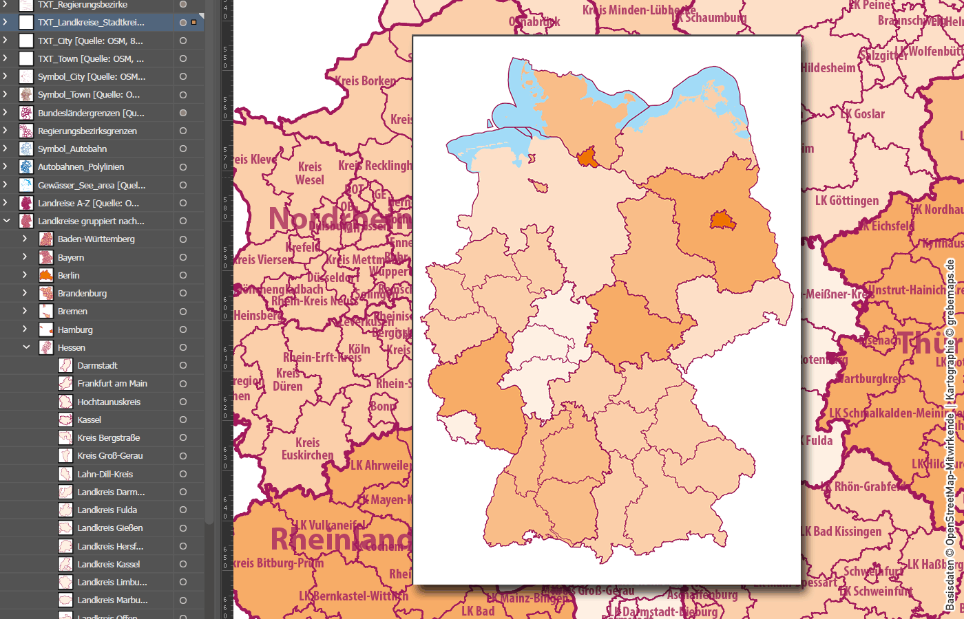 Deutschland Vektorkarte Landkreise Stadtkreise Bundesländer Regierungsbezirke Autobahnen Basiskarte (2021) [Digital] – Bild 7