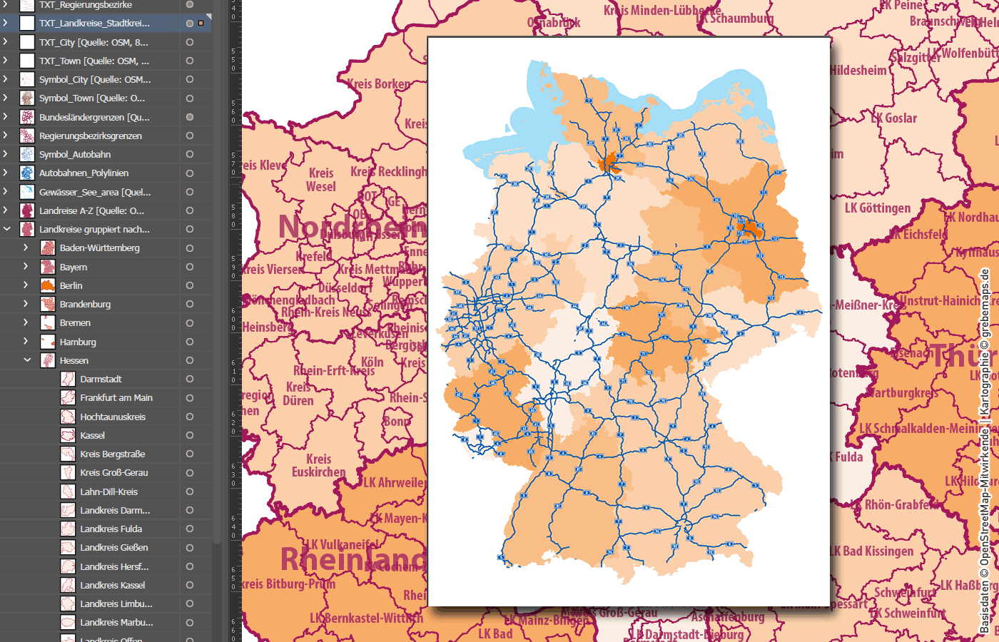 Deutschland Vektorkarte Landkreise Stadtkreise Bundesländer Regierungsbezirke Autobahnen Basiskarte (2021) [Digital] – Bild 13