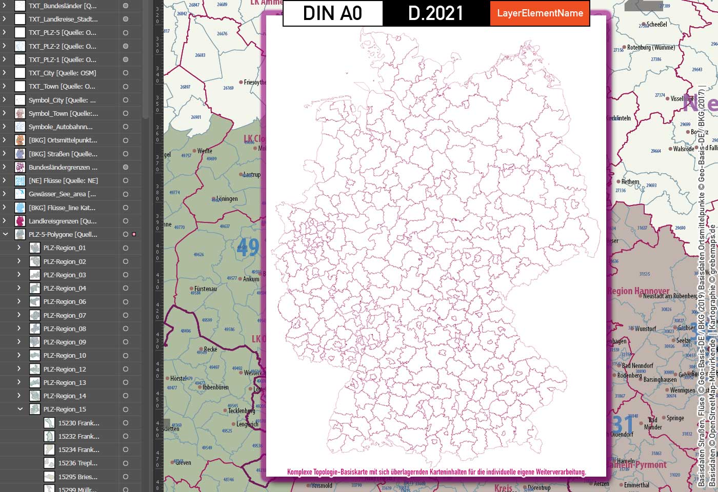Deutschland Postleitzahlen Karte PLZ-1-2-5 mit Landkreisen Bundesländern Autobahnen Gewässer Ortsnamen Vektorkarte (2021) [Digital] – Bild 9