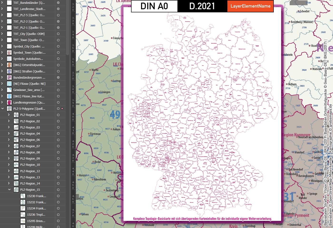Deutschland Postleitzahlen Karte PLZ-1-2-5 mit Landkreisen Bundesländern Autobahnen Gewässer Ortsnamen Vektorkarte (2021) [Digital] – Bild 10