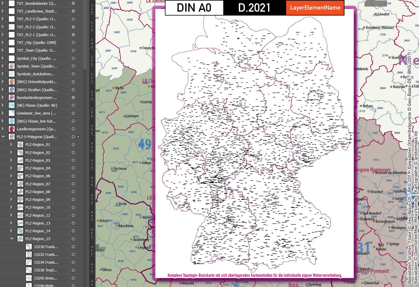 Deutschland Postleitzahlen Karte PLZ-1-2-5 mit Landkreisen Bundesländern Autobahnen Gewässer Ortsnamen Vektorkarte (2021) [Digital] – Bild 15