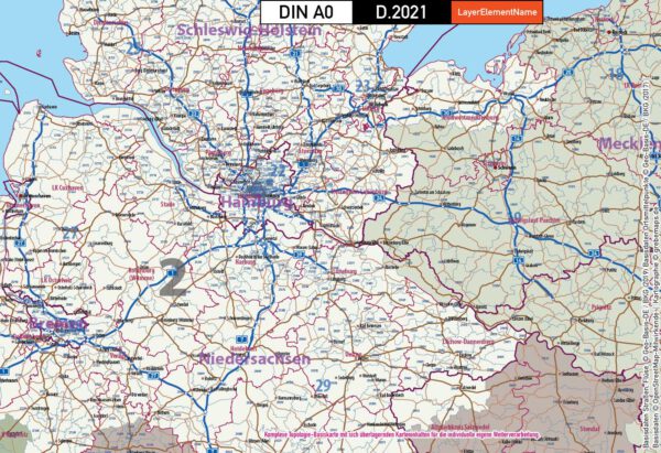 Deutschland Postleitzahlen Karte PLZ-1-2-5 mit Landkreisen Bundesländern Autobahnen Gewässer Ortsnamen Vektorkarte (2021), Karte PLZ Deutschland, PLZ Karte 5-stellig Deutschland, Vektorkarte PLz Deutschland, vector map germany plz, Karte Postleitzahlen 5-stellig Deutschland, AI, editierbar, download