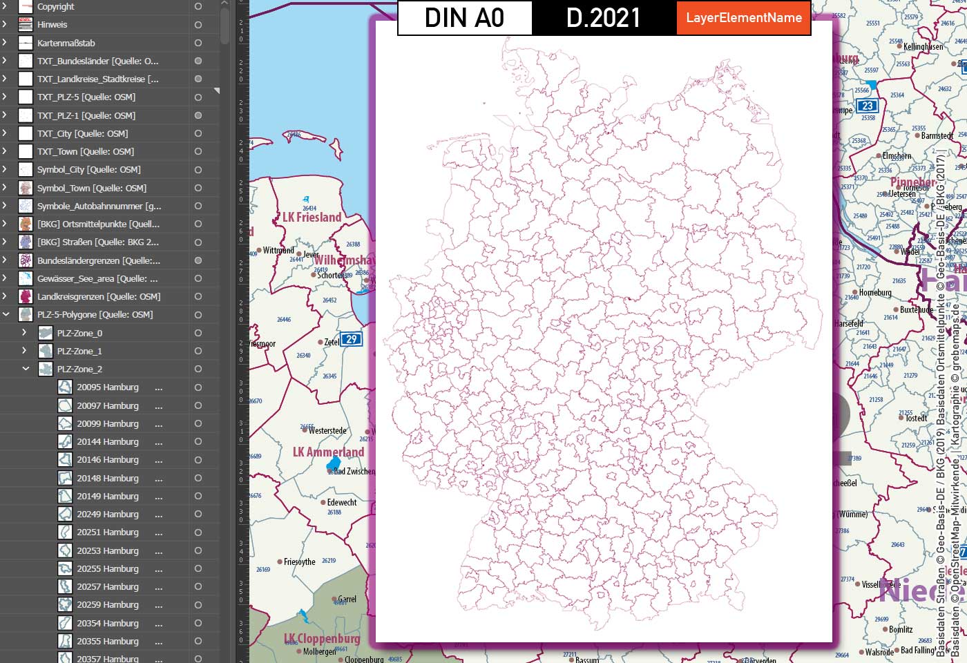 Deutschland Postleitzahlenkarte PLZ-1-5 mit Landkreisen Bundesländern Autobahnen Ortsnamen Vektorkarte (2021) [Digital] – Bild 7