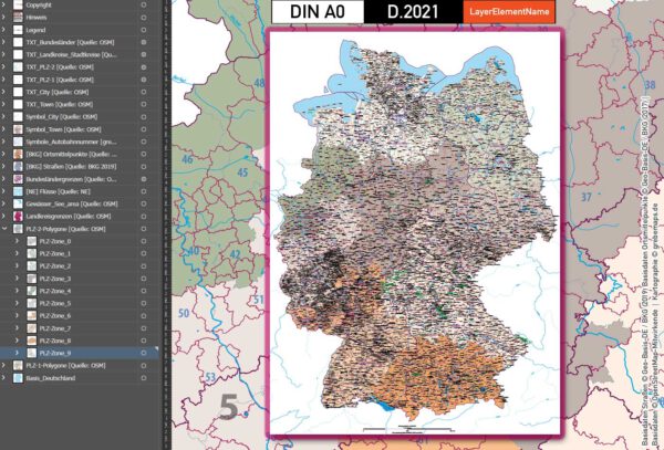 Deutschland Postleitzahlenkarte PLZ-1-2 mit Landkreisen Bundesländern Autobahnen Orte Vektorkarte (2021), PLZ-2-Karte Deutschland, Vektorkarte PLZ Deutschland, PLZ Deutschland Vektoren, AI, download, editierbar