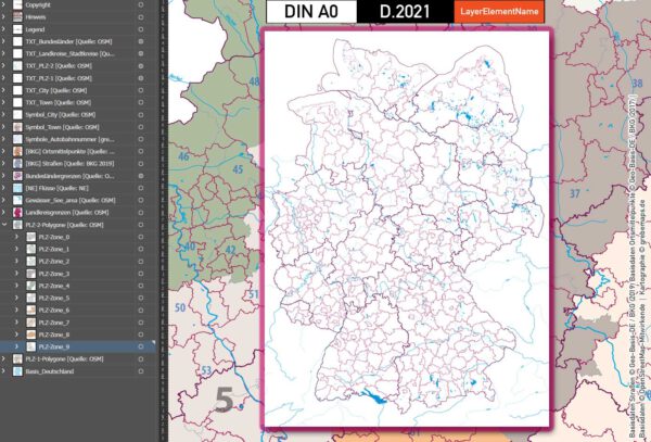 Deutschland Postleitzahlenkarte PLZ-1-2 mit Landkreisen Bundesländern Autobahnen Orte Vektorkarte (2021), PLZ-2-Karte Deutschland, Vektorkarte PLZ Deutschland, PLZ Deutschland Vektoren, AI, download, editierbar