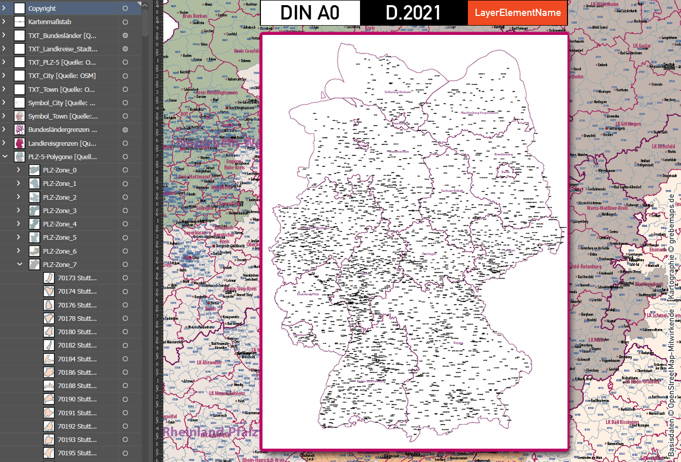 Deutschland Postleitzahlen Karte PLZ-5 BASIC mit Landkreisen Bundesländern Ortsnamen Vektorkarte (2021) [Digital] – Bild 9