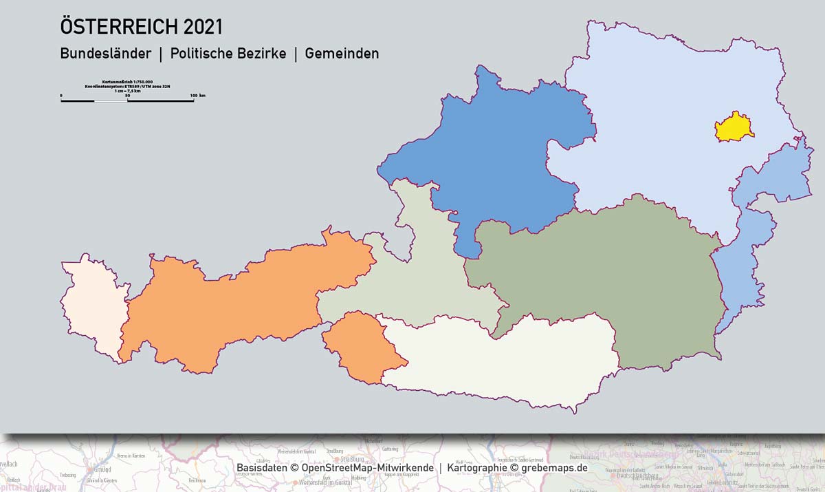 Österreich Austria Vektorkarte Bundesländer Bezirke Gemeinden Autobahnen (2021) [Digital] – Bild 9