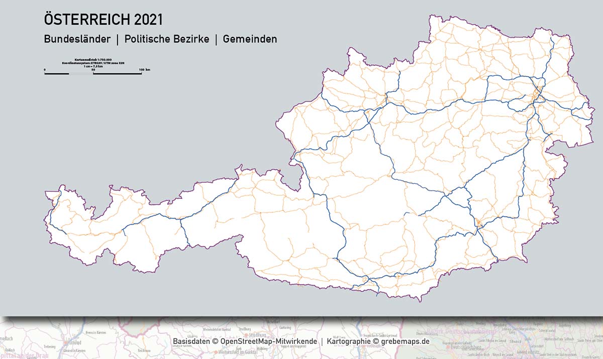 Österreich Austria Vektorkarte Bundesländer Bezirke Gemeinden Autobahnen (2021) [Digital] – Bild 14