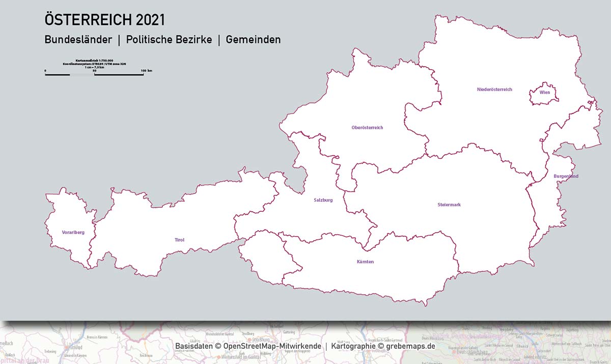 Österreich Austria Vektorkarte Bundesländer Bezirke Gemeinden Autobahnen (2021) [Digital] – Bild 18
