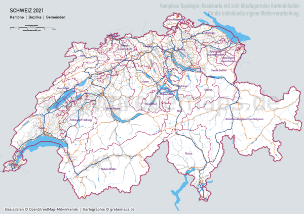 Schweiz Vektorkarte Kantone Bezirke Gemeinden Flüsse Seen Autobahnen (2021), Karte Schweiz Kantone Gemeinden, vector map switzerland, Vektorkarte Schweiz Gemeinden, Landkarte Schweiz, AI, download, editierbar, ebenen-separiert