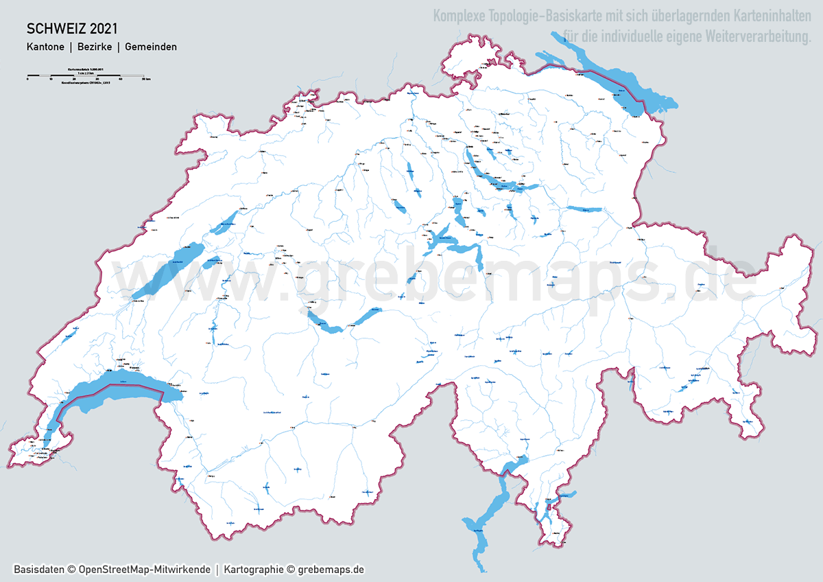 Schweiz Vektorkarte Kantone Bezirke Gemeinden Flüsse Seen Autobahnen (2021) [Digital] – Bild 17