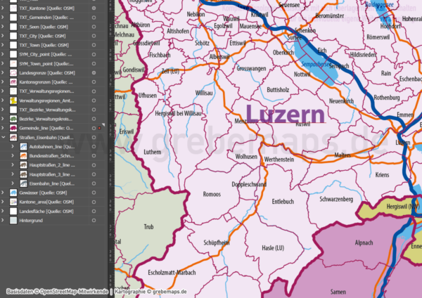 Schweiz Vektorkarte Kantone Bezirke Gemeinden Flüsse Seen Autobahnen (2021), Karte Schweiz Kantone Gemeinden, vector map switzerland, Vektorkarte Schweiz Gemeinden, Landkarte Schweiz, AI, download, editierbar, ebenen-separiert