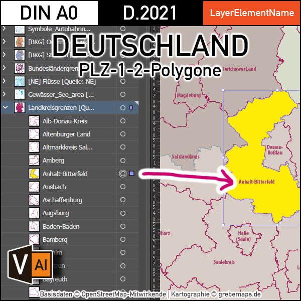 Deutschland Postleitzahlenkarte PLZ-1-2 mit Landkreisen Bundesländern Autobahnen Orte Vektorkarte (2021), PLZ-2-Karte Deutschland, Vektorkarte PLZ Deutschland, PLZ Deutschland Vektoren, AI, download, editierbar