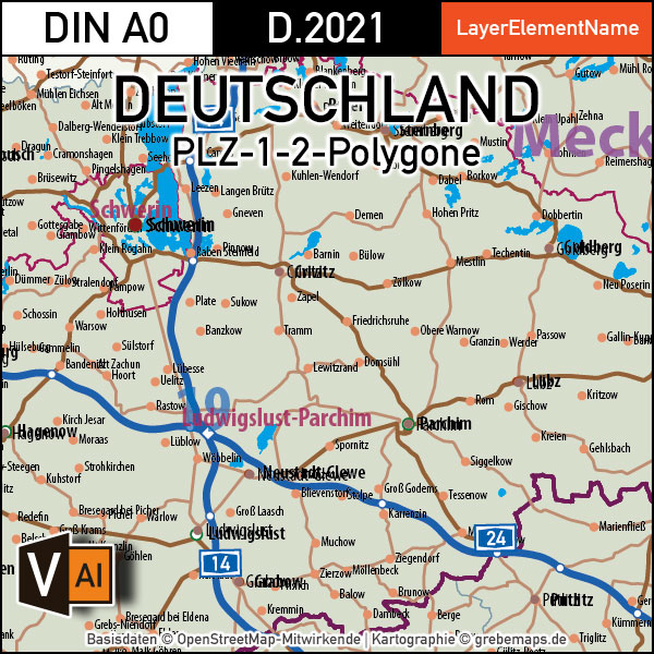 Deutschland Postleitzahlenkarte PLZ-1-2 mit Landkreisen Bundesländern Autobahnen Orte Vektorkarte (2021), PLZ-2-Karte Deutschland, Vektorkarte PLZ Deutschland, PLZ Deutschland Vektoren, AI, download, editierbar