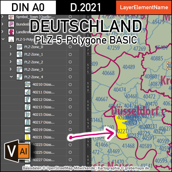 Deutschland Postleitzahlen Karte PLZ-5 BASIC mit Landkreisen Bundesländern Ortsnamen Vektorkarte (2021), PLZ-Karte Deutschland, Vektorkarte PLZ Deutschland, PLZ 5-stellig Deutschland, AI, download, editierbar