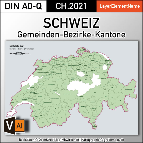 Schweiz Vektorkarte Kantone Bezirke Gemeinden Flüsse Seen Autobahnen (2021), Karte Schweiz Kantone Gemeinden, vector map switzerland, Vektorkarte Schweiz Gemeinden, Landkarte Schweiz, AI, download, editierbar, ebenen-separiert