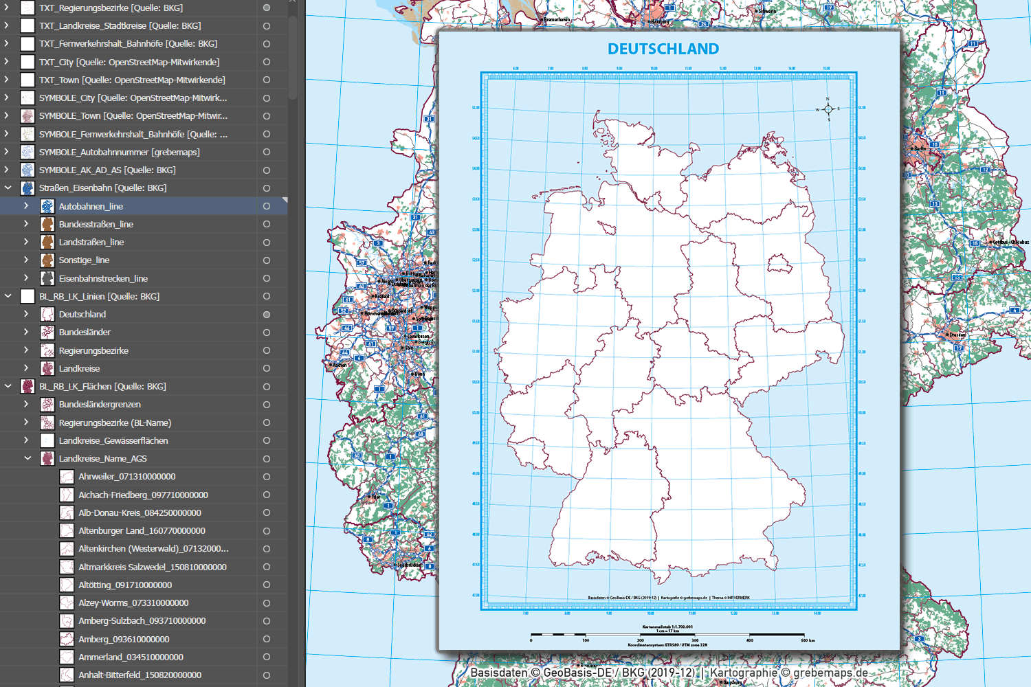 Deutschland Basiskarte Vektorkarte Bundesländer Regierungsbezirke Landkreise Autobahnen Gewässer Orte u.a. (2020) [Digital] – Bild 7