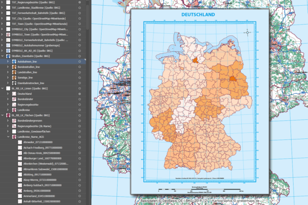 Deutschland Basiskarte Vektorkarte Bundesländer Regierungsbezirke Landkreise Autobahnen, Vektorkarte Deutschland Landkreise, AI-Datei, Illustrator, download, edtierbar, Vektorgrafik, Landkarte Deutschland Landkreise