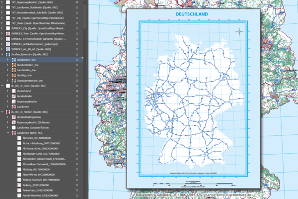 Deutschland Basiskarte Vektorkarte Bundesländer Regierungsbezirke Landkreise Autobahnen, Vektorkarte Deutschland Landkreise, AI-Datei, Illustrator, download, edtierbar, Vektorgrafik, Landkarte Deutschland Landkreise