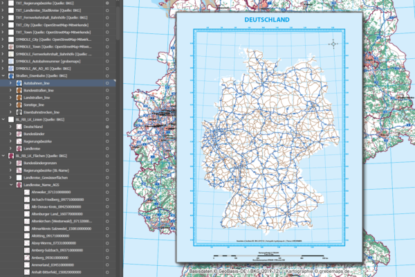 Deutschland Basiskarte Vektorkarte Bundesländer Regierungsbezirke Landkreise Autobahnen, Vektorkarte Deutschland Landkreise, AI-Datei, Illustrator, download, edtierbar, Vektorgrafik, Landkarte Deutschland Landkreise