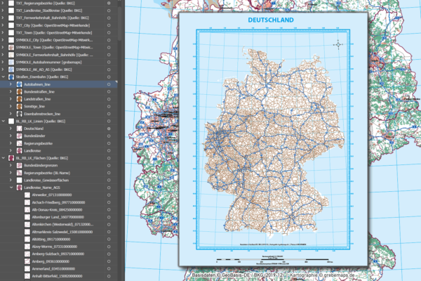 Deutschland Basiskarte Vektorkarte Bundesländer Regierungsbezirke Landkreise Autobahnen, Vektorkarte Deutschland Landkreise, AI-Datei, Illustrator, download, edtierbar, Vektorgrafik, Landkarte Deutschland Landkreise