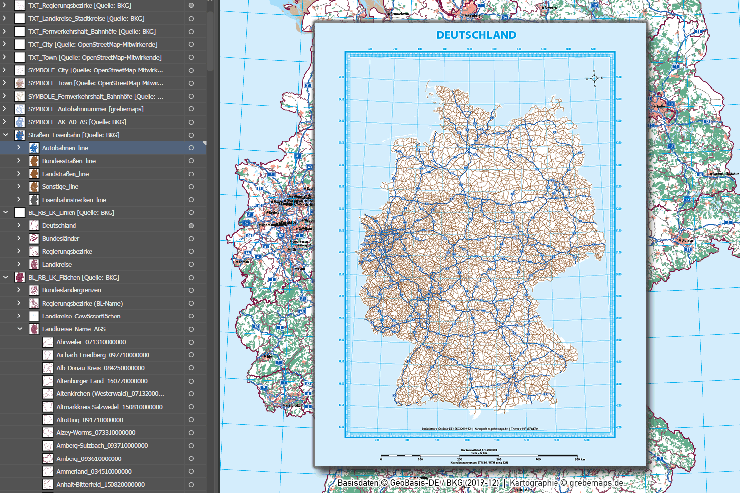 Deutschland Basiskarte Vektorkarte Bundesländer Regierungsbezirke Landkreise Autobahnen, Vektorkarte Deutschland Landkreise, AI-Datei, Illustrator, download, edtierbar, Vektorgrafik, Landkarte Deutschland Landkreise