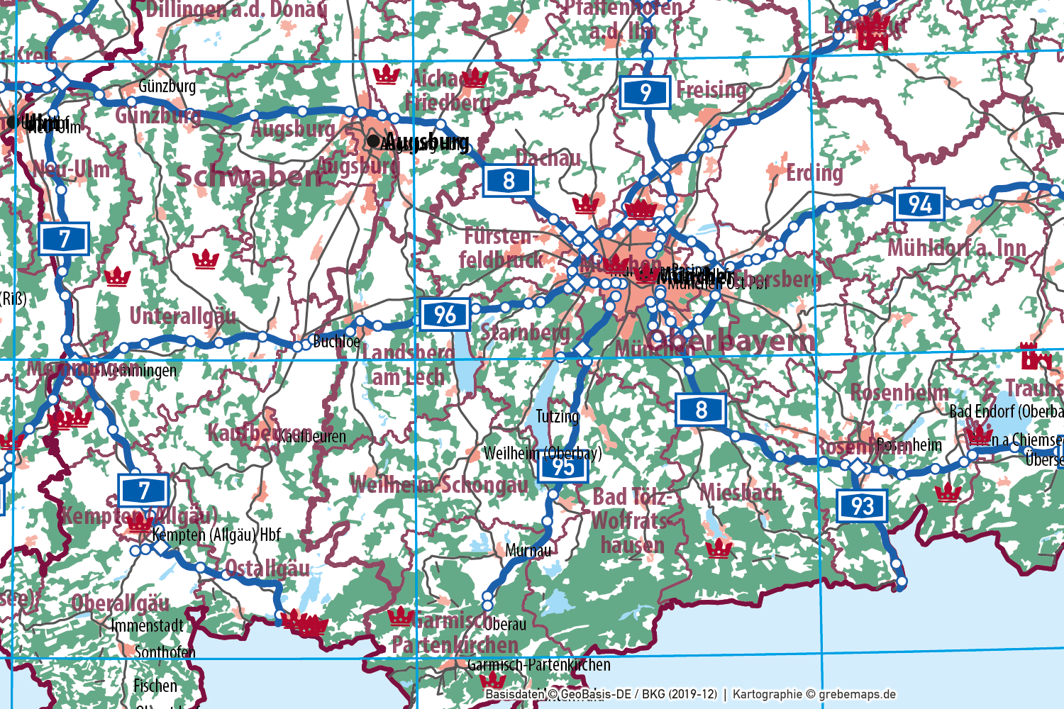 Deutschland Basiskarte Vektorkarte Bundesländer Regierungsbezirke Landkreise Autobahnen Gewässer Orte u.a. (2020) [Digital] – Bild 25