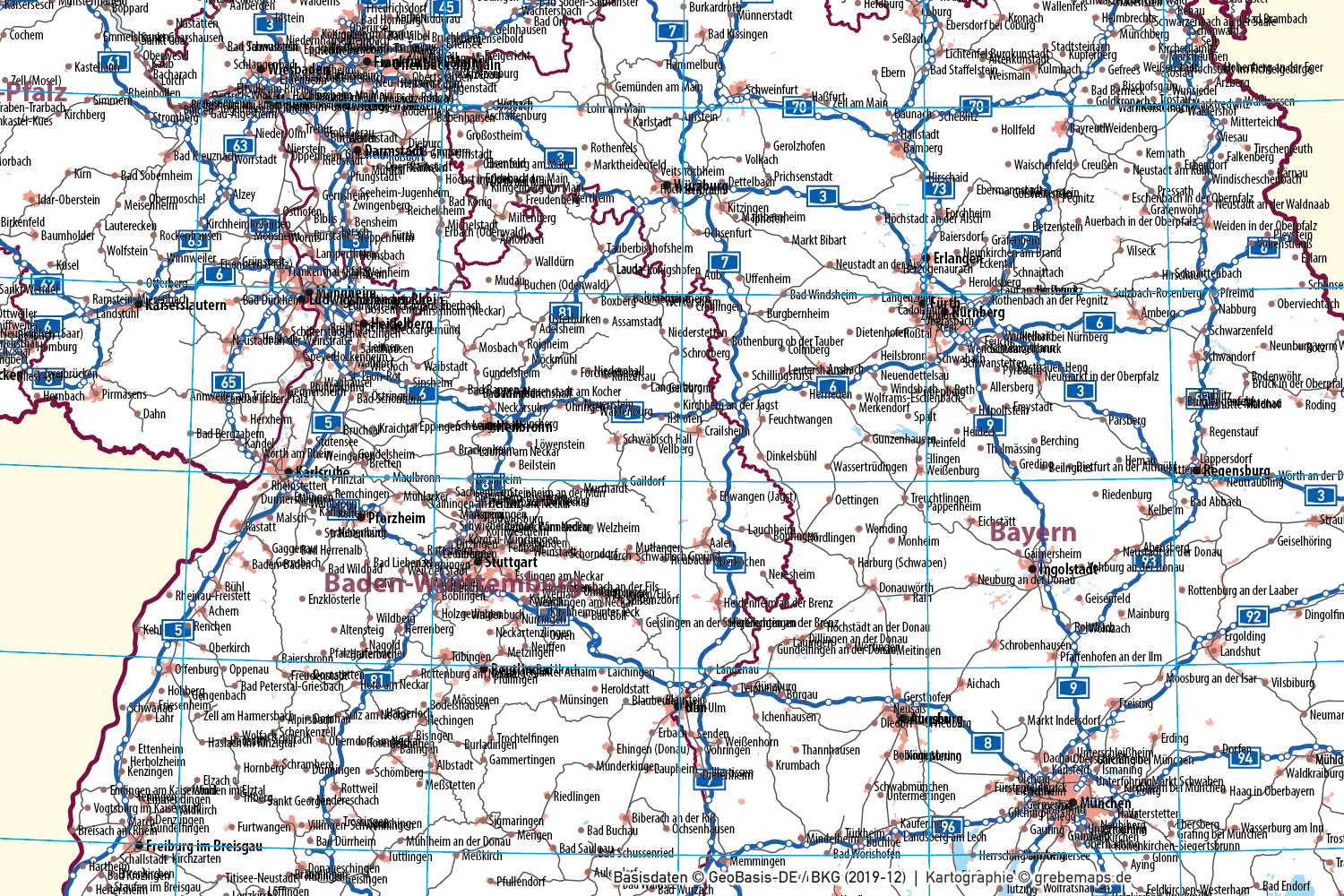 Deutschland Basiskarte Vektorkarte Bundesländer Regierungsbezirke Landkreise Autobahnen Gewässer Orte u.a. (2020) [Digital] – Bild 26