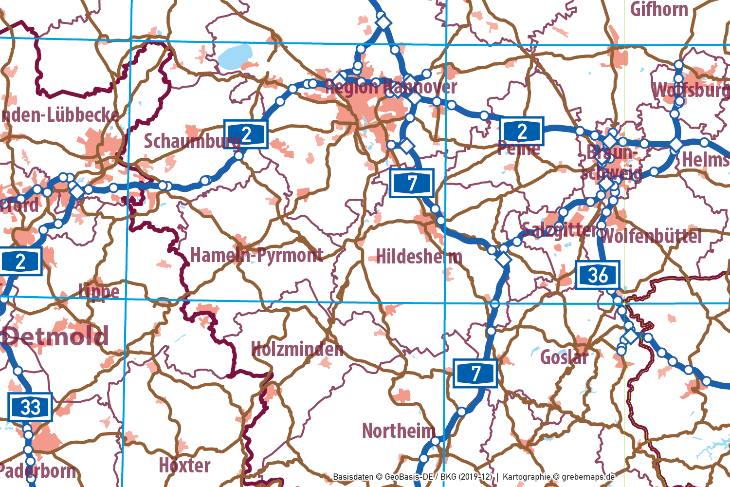 Deutschland Basiskarte Vektorkarte Bundesländer Regierungsbezirke Landkreise Autobahnen Gewässer Orte u.a. (2020) [Digital] – Bild 27