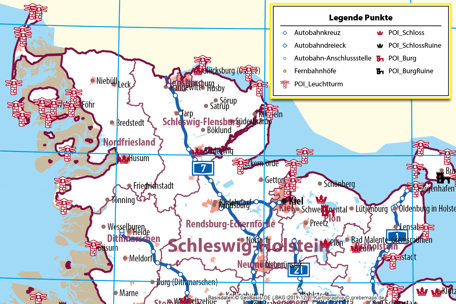 Deutschland Basiskarte Vektorkarte Bundesländer Regierungsbezirke Landkreise Autobahnen Gewässer Orte u.a. (2020) [Digital] – Bild 32