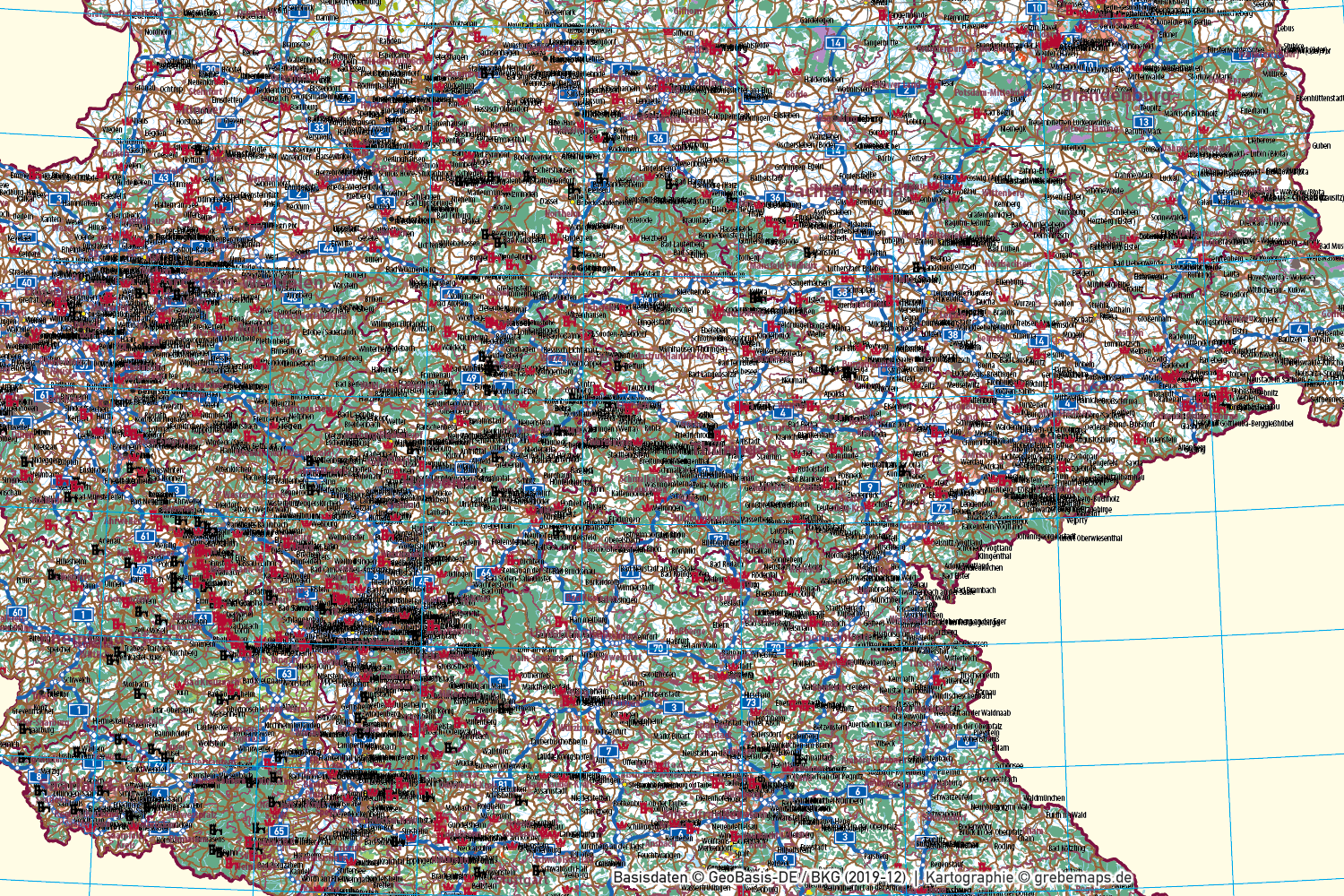 Deutschland Basiskarte Vektorkarte Bundesländer Regierungsbezirke Landkreise Autobahnen Gewässer Orte u.a. (2020) [Digital] – Bild 35