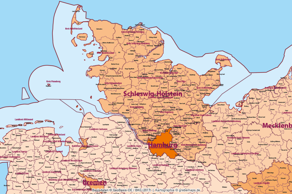 Deutschland administrative Verwaltungskarte Bundesländer Regierungsbezirke Landkreise Gemeinden ...