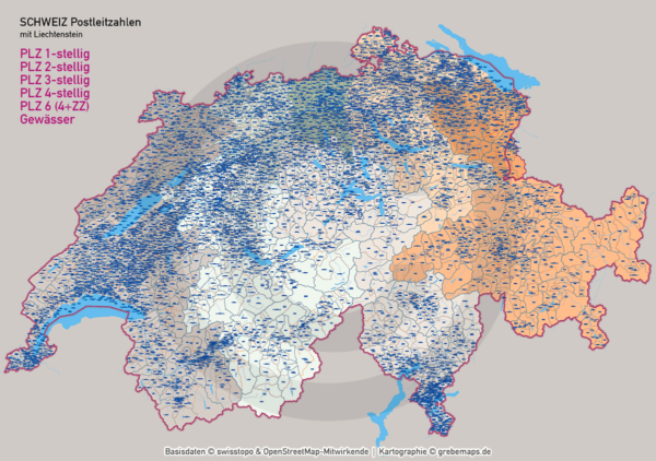 Schweiz Vektorkarte Postleitzahlen PLZ-1-2-3-4-6 Kantone Gemeinden, Postleitzahlen-Karte Schweiz, Karte PLZ Schweiz, PLZ-Karte Schweiz, Karte Postleitzahlen Schweiz, Landkarte PLZ Schweiz, Vektorkarte PLZ Schweiz, vector map, ai, download, editierbar