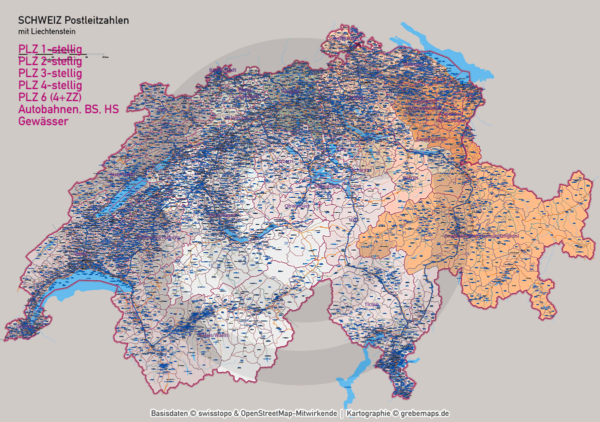 Schweiz Vektorkarte Postleitzahlen PLZ-1-2-3-4-6 Kantone Gemeinden, Postleitzahlen-Karte Schweiz, Karte PLZ Schweiz, PLZ-Karte Schweiz, Karte Postleitzahlen Schweiz, Landkarte PLZ Schweiz, Vektorkarte PLZ Schweiz, vector map, ai, download, editierbar